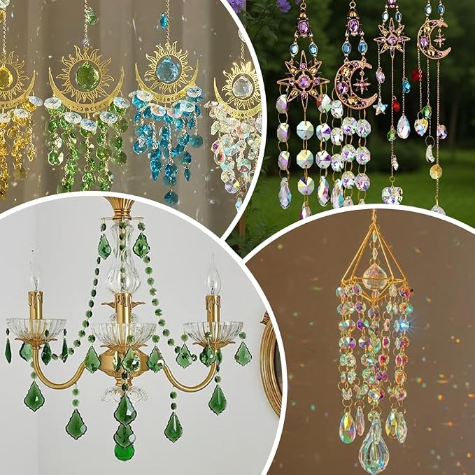 1 Box 120Pcs 14mm Crystal Glass Octagon Beads 2 Hole Prism Bead Bulk Pale Green Chandelier Replacement Connector Suncatcher Faceted Spacers for DIY Lamps Hanging Ornament Pendant Jewelry