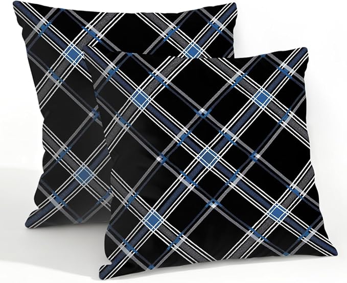 22x22 Inch Outdoor Pillow Covers Set of 2 Waterproof Throw Pillow Covers Decorative Couch Cushion Covers Black Checkered Grey Square Pillowcases Protectors for Patio Garden Sofa