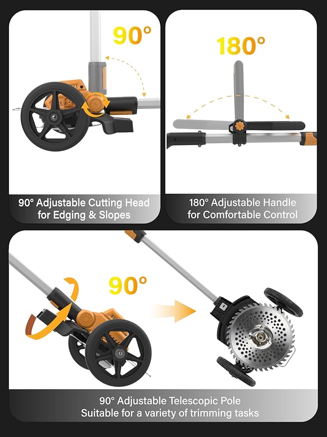 9-in-1 Weed Wacker with Wheels, Cordless Electric Weed Eater & Lawn Edger, Mini Mower Brush Cutter, 2x2.0Ah Battery Powered, 3 Blade Types, Adjustable Shaft