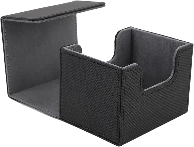 Qiilu Magnetic Closure Card Deck Box with Magnetic Flap Lid, Large Capacity PU Leather Storage Box/Cover for Game and Tarot Cards, Strong Magnet Closure Cases (Black)