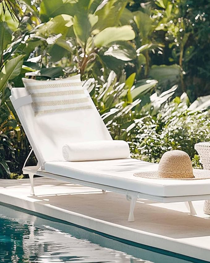 Outdoor Pillows for Chaise Lounge Set of 1 Vintage Brown Lines Headrest Pillow Waterproof Lumbar Pillows with Insert for Beach Chair,Patio Office,Pool Recliner, Vintage Stripes on Linen 11x16IN