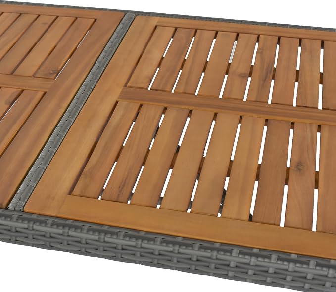 5 piece Patio Wicker Bar Set for 4, Outdoor Bar Height Table & 4 Rattan Cushioned Stool Chairs with Non-Slip Feet and Fixed Rope, Acacia Wood Table Top, Space Saving Design, Gray