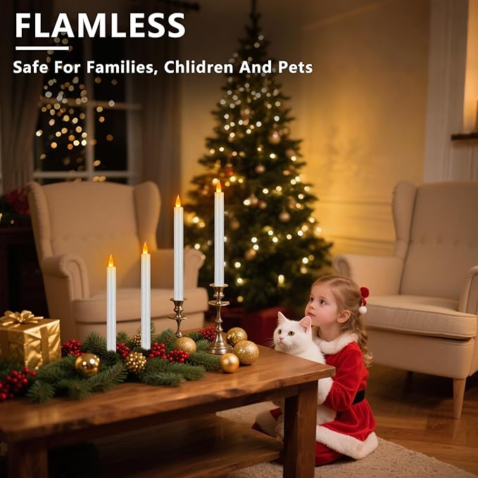 wemarry Flameless Taper Candles 10" Dripless Battery Operated Taper Candles Included Remote Timer 400+ Hours by 2AA Batteries for Halloween Christmas Wedding (White, 24 Pack)