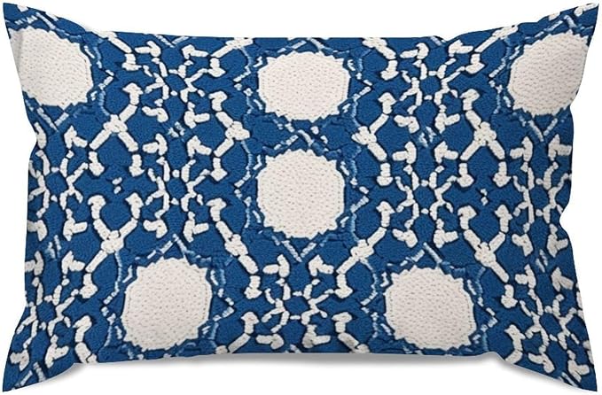 Blue Geometric Lumbar Pillow Cover Blue and White Trellis Cushion Cover 12x20in Abstract Accent Outdoor Garden Decoration for for Couch Bedroom Sofa Car Indoor
