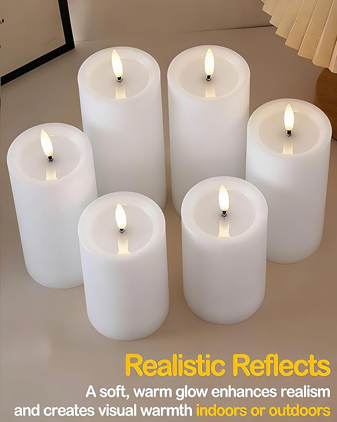 Gmnee 3"x6" Outdoor Waterproof Flameless Candles with Remote and Timers, LED Candles, Battery Operated Candles, Electric Fake Pillar Candles for Patio, Porch, and Lanterns Decor (White, Plastic)