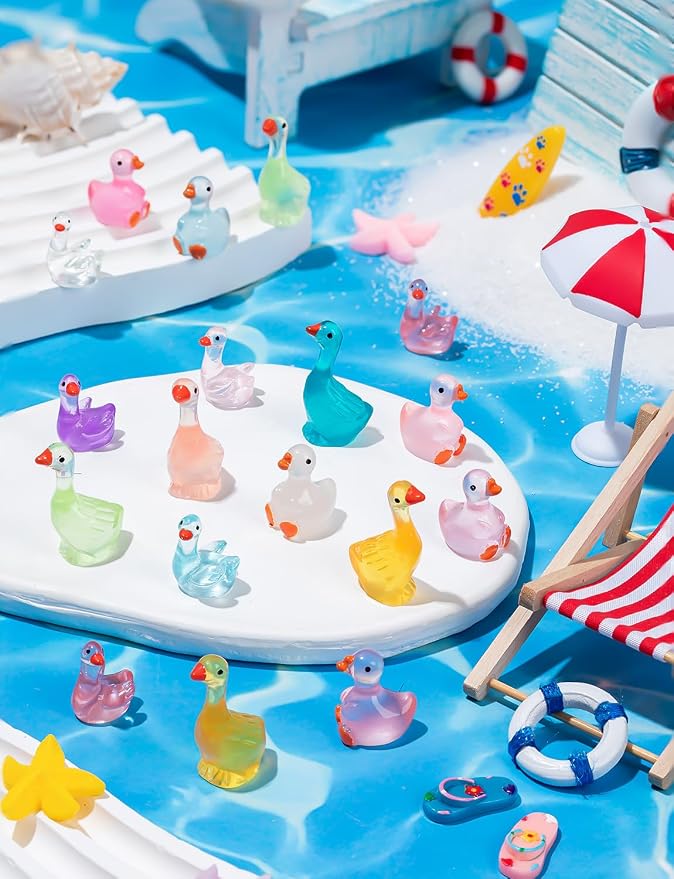 60Pcs Luminous Mini Resin Goose Figurines, 3 Styles | GlGow in The Dark Tiny Goose Ornament for Garden, Landscape, Aquarium, Dollhouse, Birthday Party, Room Crafts Decor