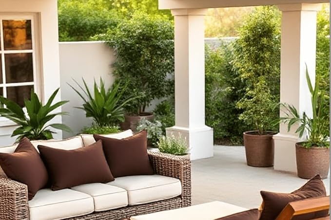 RSH DECOR Sunbrella 26" x 16" Lumbar Throw Pillows Set of 4 | Water and Fade-Resistant Performance Fabric | Outdoor Pillow Covers with Down-Alternative Inserts | Made in USA (Canvas Java Brown)