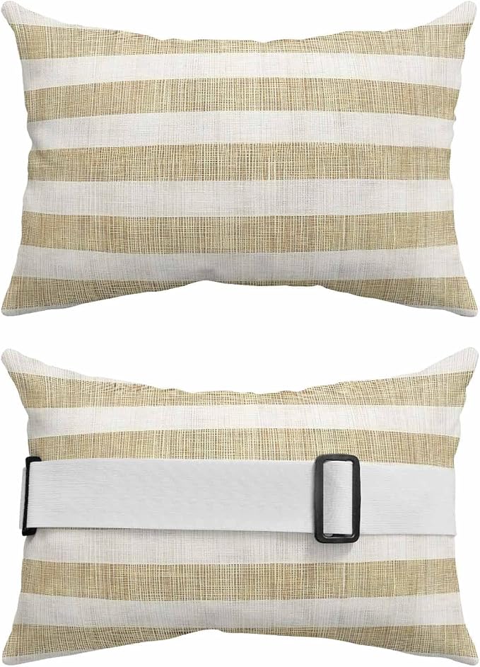 Pack of 4 Outdoor Lumbar Pillow Covers 11x16 Inch, Cream Striped Waterproof Throw Pillow Covers Set, Farmhouse Vintage Brown Stripes Indoor&Outdoor Decorative Cushion Cases for Patio Porch Beach
