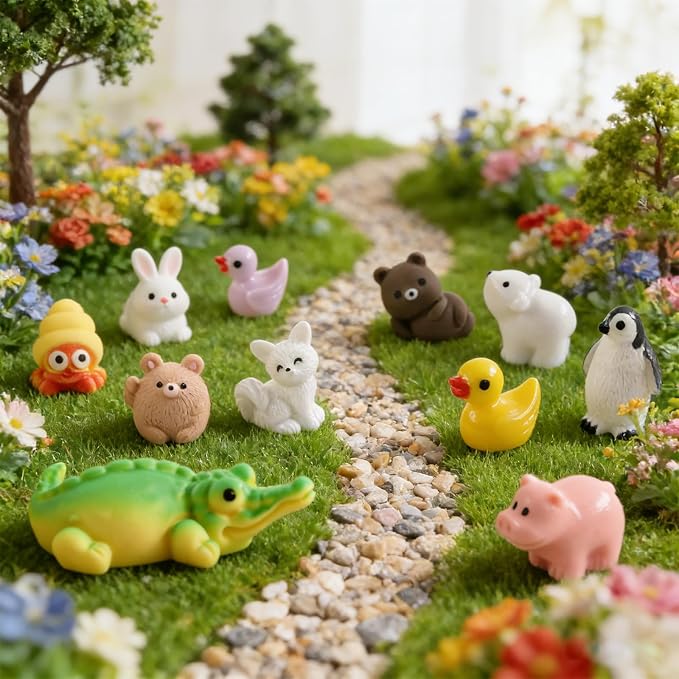Prudiut 60 Pcs Mini Resin Animal Figures 60 Styles for Fairy Garden Decor | Tiny Resin Animal to Hide Assorted Little Animals Figures for Desk Pets Decor Miniature Landscape Dollhouse Accessories