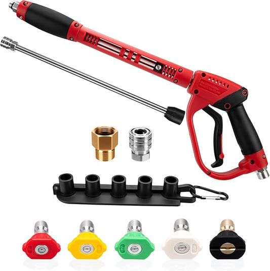 Pressure Washer Gun, Short Pressure Washer Gun with 2 Pressure-Washers Wands, 5 Nozzle Tips, M22 Fitting, 38 Inch, 5200 PSI