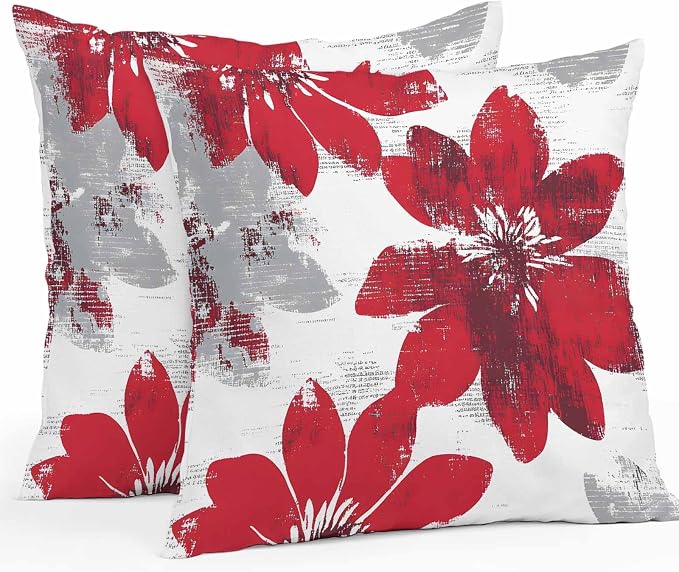 Vandarllin Outdoor Throw Pillows Covers 26x26 inch Set of 2 Waterproof Red Sunflower Decorative Zippered Cushion Covers for Patio Furniture, Flower Field Lumbar Pillowcases