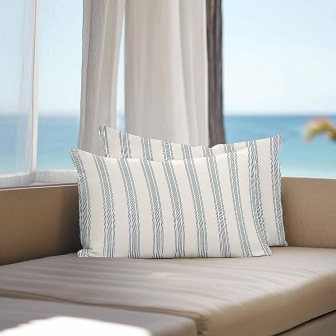 Lumbar Pillow Covers 20x12 Inch Set of 2, Blue Striped Waterproof Outdoor Cushion Covers, Modern Stripes Farmhouse Decorative Pillowcases for Couch, Sofa, Bed, Garden, Patio