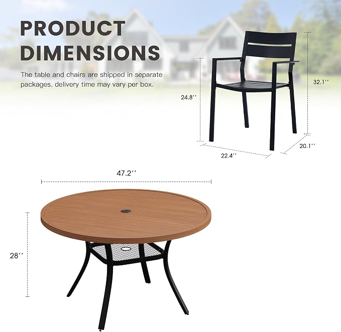 Patio Dining Set for 8, 53" Outdoor Dining Table and Chairs Set with Stackable Patio Chairs Outdoor Furniture for Garden Deck Backyard, Walnut Table and Black Chairs