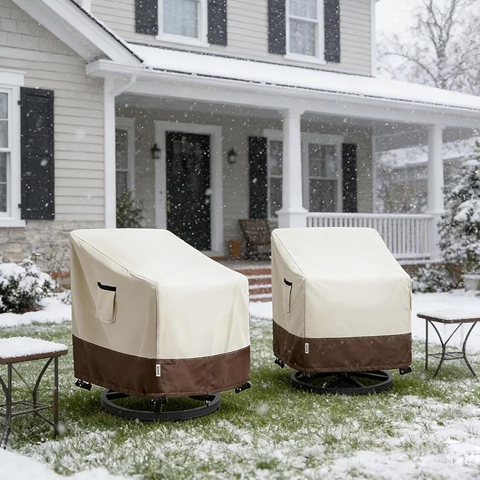 Patio Chair Covers for Outdoor Furniture Waterproof 2 Pack, Heavy Duty Waterproof Outdoor Swivel Chair Cover (35" W x37 D x36 H - Beige)