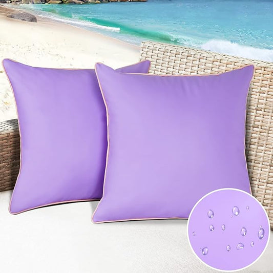 Pack of 2 Waterproof Silicone Leather Pillow Covers 16x16 Inches Fade-Resistant Durability Decorative Covers for Outdoor Garden Cushions Sunbrella Benches Patio Sofas Tents, Purple