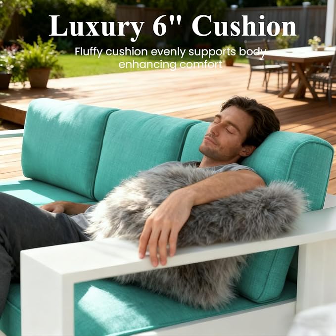 LayinSun Oversized Aluminum Outdoor Furniture, 1 Piece Patio 3-Seat Sofa, Deep Seating and Upgraded 6-inch Cushions for Porch, Balcony, Deck