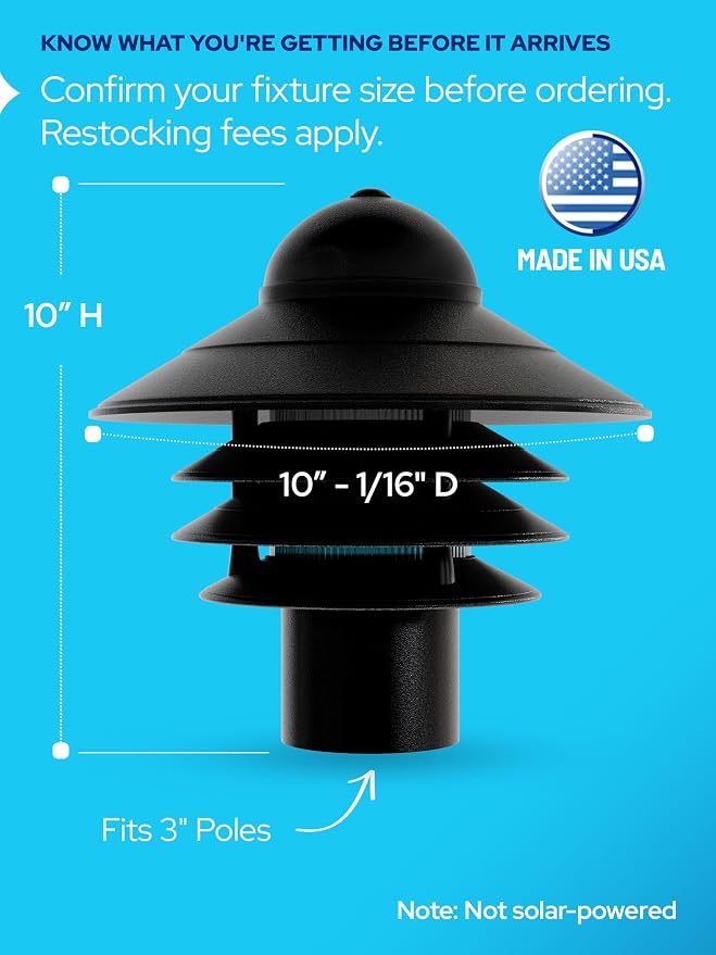 Nautical Post Mount Outdoor Lighting, Salt-Air Tough Rust-Proof Non-Metallic Coastal Lamps, Fits 3" Poles, UL Listed Dock Patio Fence Deck Porch Outdoor Walkway Lights, USA Made, Matte Black | Anti-Rust, Waterproof Coastal Outdoor LED Lighting for Yard...