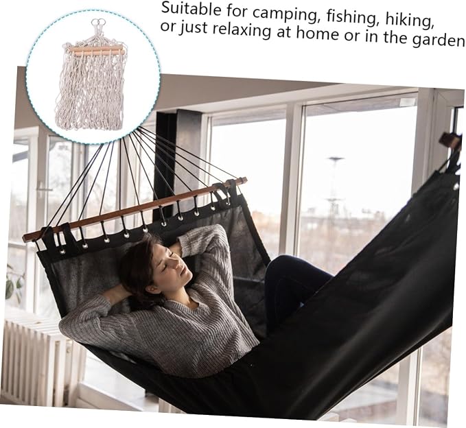 1pc Reticulated Cotton Rope Hammock Swing Chair with Wooden Stick Outdoor Leisure Bed for Camping Hiking Traveling Stylish and Hanging Chair