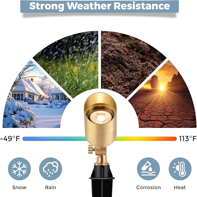 Gardencoin Solid Brass Outdoor Landscape Spotlights, 12V LED Low Voltage Wired Waterproof Landscape Lighting, Accent Lights for Yard, Tree, Wall, Gold Up Lighting Fixture Without MR16 Bulb(6 Pack)