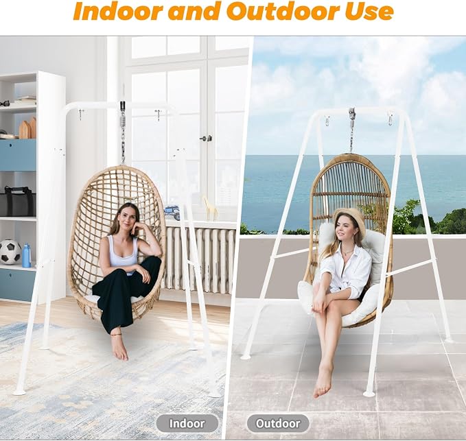 Swing Stand Only, Hammock Chair Stand, Heavy-Duty Metal Stand, Multi-Use Swing Frame for Indoor and Outdoor, Backyard, Max Load 300lbs, Hammock Chair not Included (White)