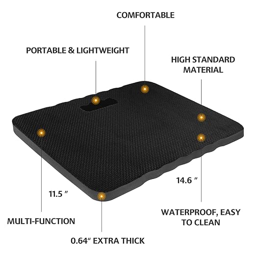HOOPLE Kneeling Pad for Gardening, Lightweight Foam Knee Cushion for Garden, Bath, Yoga & Exercise, Waterproof Comfort Kneeling Mat for Home, Garage & Outdoor Work, Black 14.6 x 11.5 x 0.7 Inch