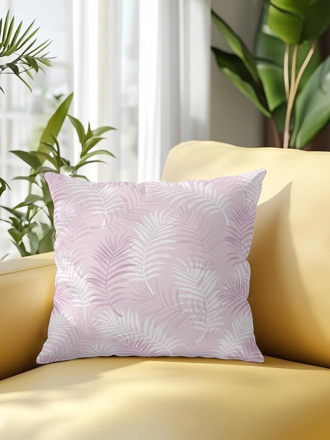 Waterproof Outdoor Pillow 1 Pack Pink Tropical Palm Leaves Decorative Throw Pillows Cover & Insert 16x16 Inch Pillowcase Summer Jungle Foliage Pillows for Couch Sofa Bed Patio Furniture Indoor Outdoor