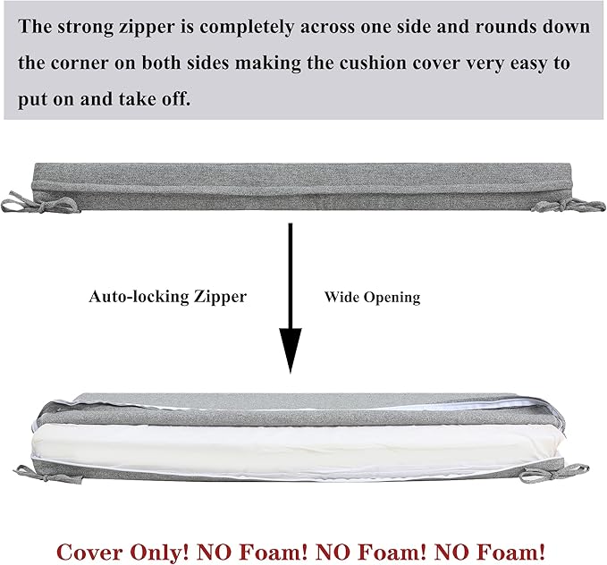 FUNHOME Outdoor Cushion Covers,54" x 18" x 3", No Insert! Patio Cushion Covers Replacement for Outdoor Furniture,Water Resistant Patio Bench Loveseat Covers 1 Pack, Light Grey(Covers ONLY)
