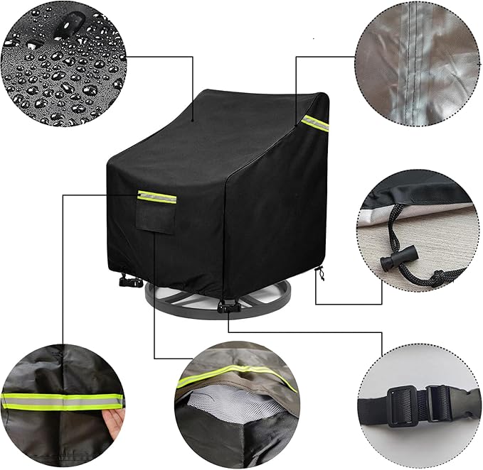 Outdoor Swivel Lounge Chair Cover 2 Pack,(32W x 35D x 36H inches ) 100% Waterproof Heavy Duty Outdoor Chair Covers， Patio Chair Covers Waterproof Patio Furniture Covers（Black）