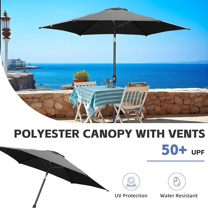 9ft Patio Umbrella Outdoor Portable Table Market Umbrella with Push Button Tilt/Crank,Black