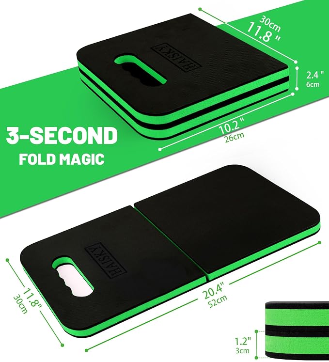 Foldable Extra Thick Kneeling Pad, 1 Pack, Green,20.4 x 11.8 in | High Density EVA Foam Cushioning for Knees, Large Foam Kneeler Mat with Handle, Waterproof Pad for Gardening,Garage,Exercise