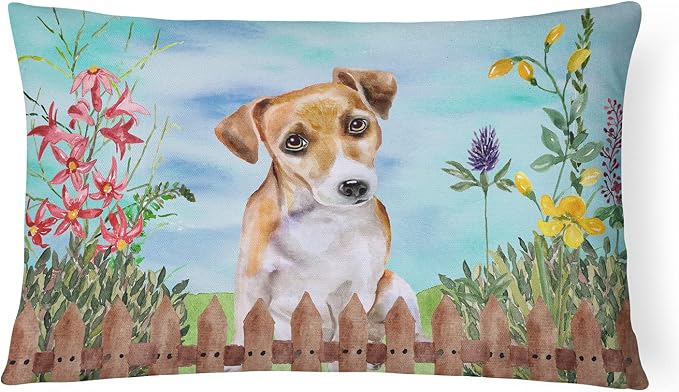 Caroline's Treasures CK1275PW1216 Jack Russell Terrier #2 Spring Canvas Fabric Decorative Pillow Machine Washable, Indoor Outdoor Decorative Pillow for Couch, Bed or Patio, 12HX16W