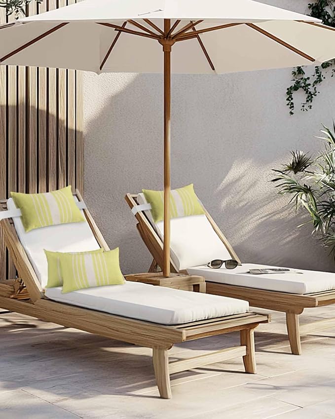 Pack of 2 Outdoor Lumbar Pillow Covers 11x16 Inch, Yellow Beige Striped Waterproof Throw Pillow Covers Set, Modern Farmhouse Retro Lines Indoor&Outdoor Decorative Cushion Cases for Patio Porch Beach