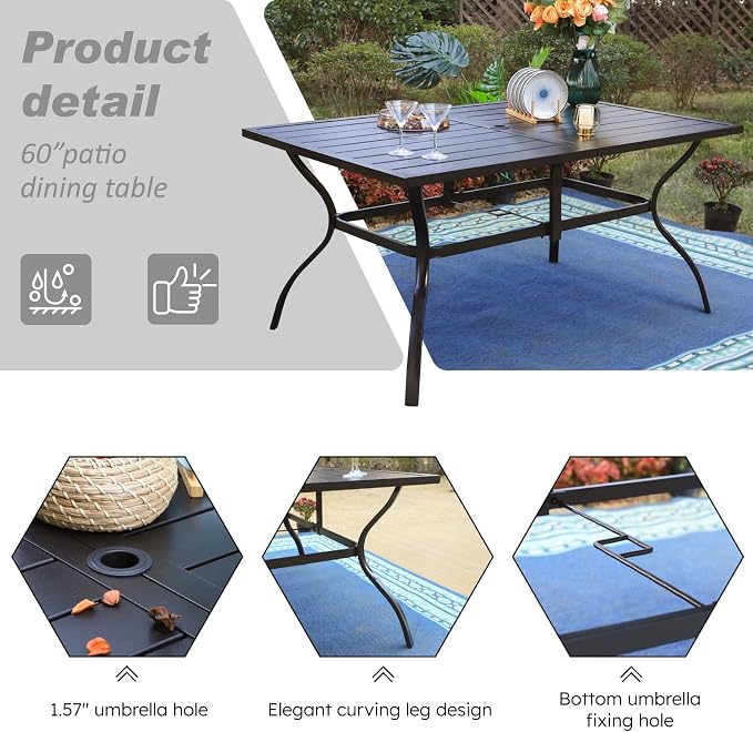 Sophia & William Patio Dining Set for 6 Patio Furniture Set 8 Pieces with 13ft Double-Sided Patio Umbrella Blue, 6 x Aluminum Patio Dining Chairs, 1 Metal Patio Dining Table for Lawn Garden Backyard
