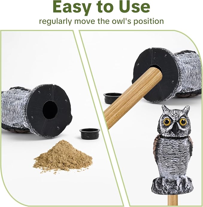 OFFO Fake Owl, Owl Statue for Garden and Yard Decoration, Weatherproof Plastic Rotating Head Outdoor Owl Decor for Porch Pool Patio Yard, 8-Inch Height, Short Ear Owl