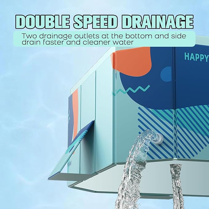 10 FT Non-Inflatable Foldable Pool, Reinforced Panel Support, 4-Layer Anti-Puncture Material, Dual Drain, Outdoor Water Play Pool for Family Kids Pets Backyard Slide Combo Use
