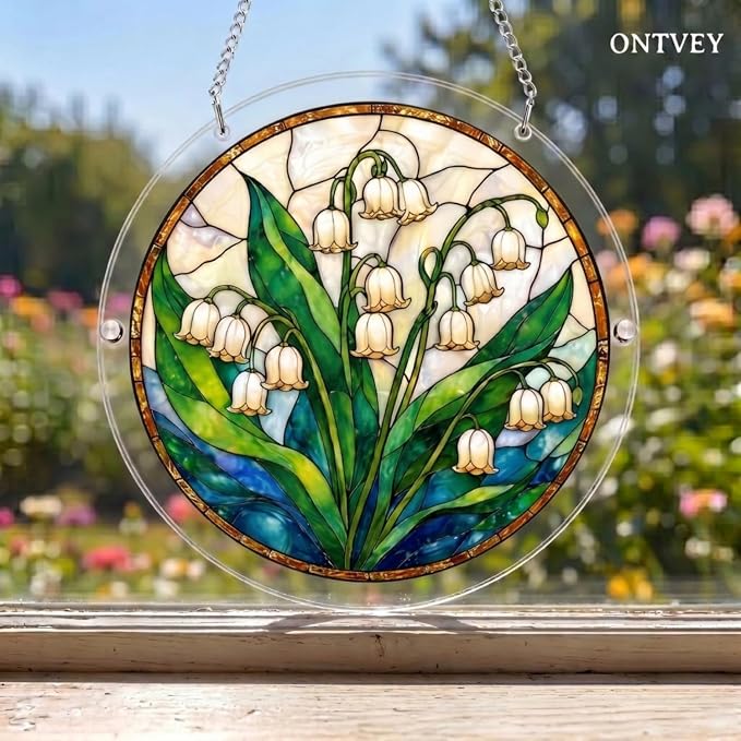 Acrylic Jigsaw Puzzle Suncatcher - Lily of the Valley Puzzle Window Hanging Kit, 83 Irregular Pieces & Hanging Chain - Creative DIY Home Indoor & Garden Decor (7.4 Inch)