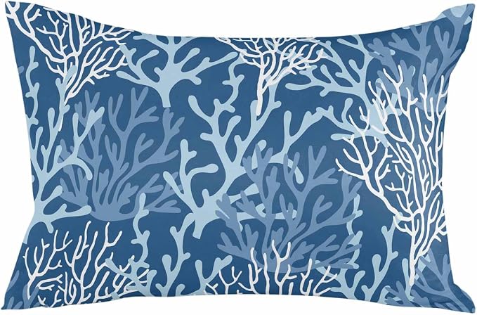 Outdoor Waterproof Throw Pillow Covers Set of 2 Blue Coral Lumbar Pillowcases 20x12 Inches Nautical Coastal Marine Life Patio Decorative Pillows Cushion Case Patio Pillows for Couch Bed Chair Garden