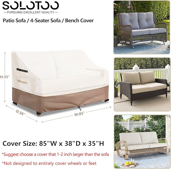 Outdoor Couch Cover Waterproof Heavy Duty Patio Furniture Covers, 85W x 38D x 35H Inches 3 Seater Outdoor Sofa Cover (Beige)
