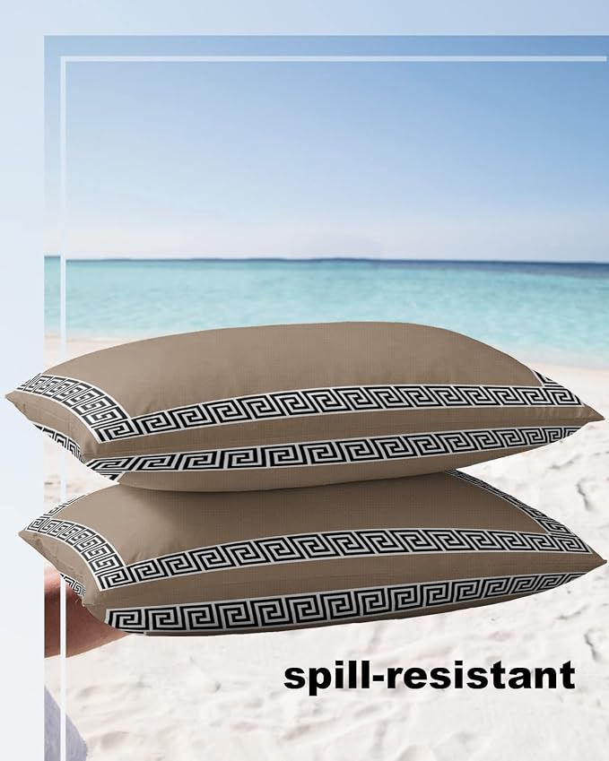 Prime Leader Outdoor Waterproof Pillow Covers Set of 2, Chinese Style Pattern Brown Background Patio Throw Pillow Covers, Decorative Cushion Case for Couch Sofa Furniture Garden, 20x12 Inch