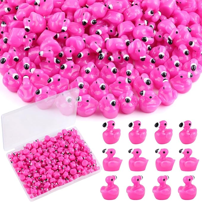 150PCS Mini Resin Animals Cute Rose Pink Tiny Flamingo Ducks, Miniature Figures to Hide, Small Animal Accessories Bulk for Topper Garden Dollhouse Landscape Aquarium Ornaments DIY Crafts & Decor