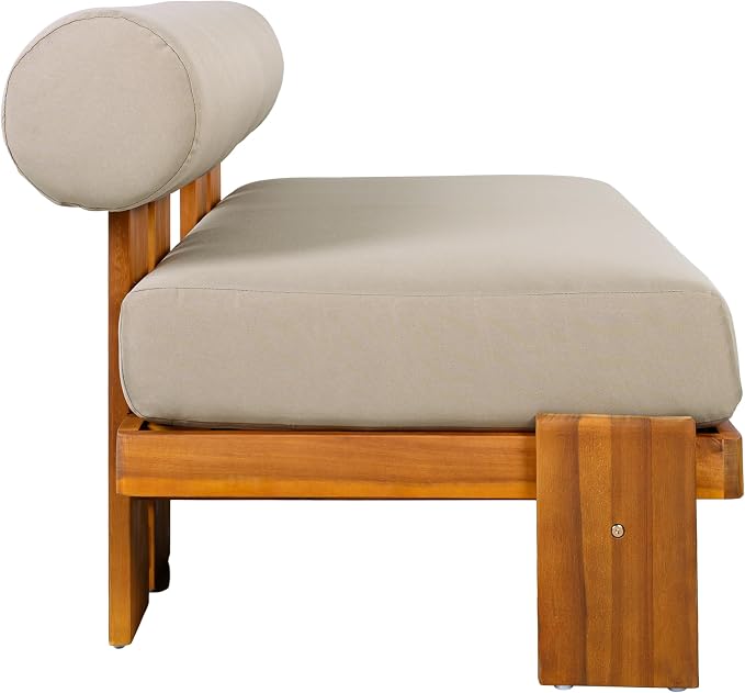 Merax 4-Piece Patio Conversation Set with Acacia Wood Frame, Waterproof Cushions & Round Backrest – Loveseat, 2 Club Chairs & Coffee Table for Garden, Deck & Balcony, Light Brown+Teak
