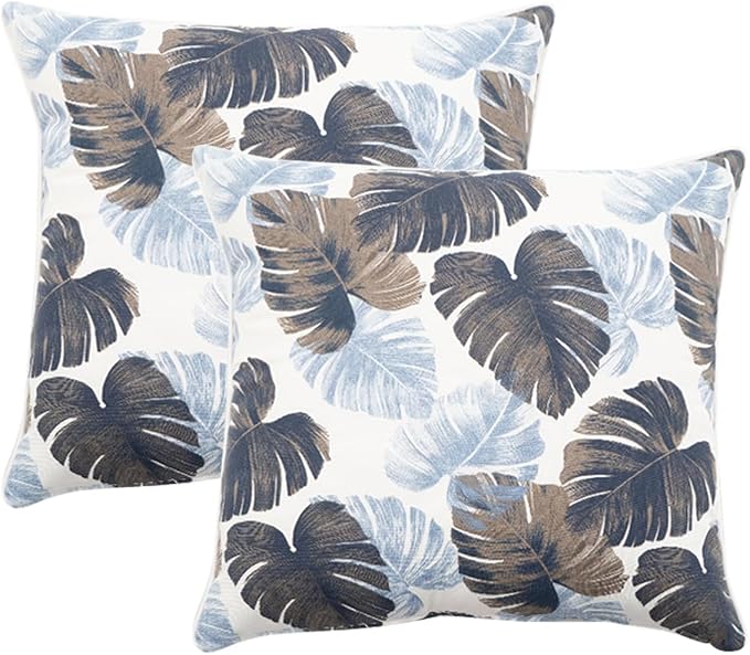 2 Pack Outdoor Throw Pillows 26" Patio Sofa Pillow,Blue Leaves | Water-Resistant Outdoor Cushions,Decorative Pillows with Insert for Patio Garden Porch,Blue Leaves