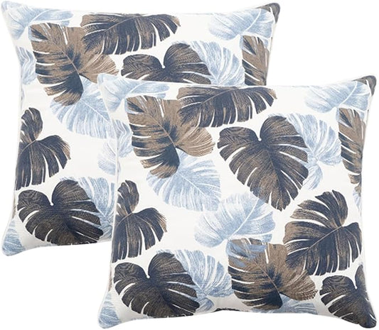 2 Pack Outdoor Throw Pillows 26" Patio Sofa Pillow,Blue Leaves | Water-Resistant Outdoor Cushions,Decorative Pillows with Insert for Patio Garden Porch,Blue Leaves