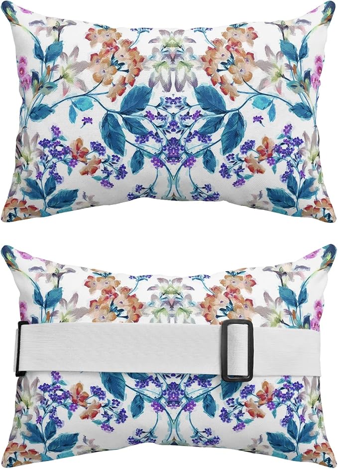 Outdoor Pillows Covers with Inserts Vintage Watercolor Flowers Floral Tree Branch with Waterproof Pillow with Adjustable Strap Throw Pillows for Patio Furniture Recliner Lounge Chair, 11"x16", 2PCS