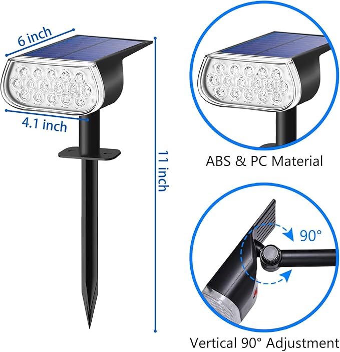 Solar Spot Lights Outdoor, IP67 Waterproof Landscape Spotlights 3 Lighting Modes Solar Outdoor Lights Dusk to Dawn for Yard Garden Pathway 4 Pack