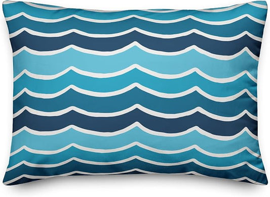 Waves Indoor/Outdoor Pillow | Decorative Pillows for Living Room Couch Bed Sofa Patio, Fluffy Soft Cushion | Water Resistant Blue, 14x20