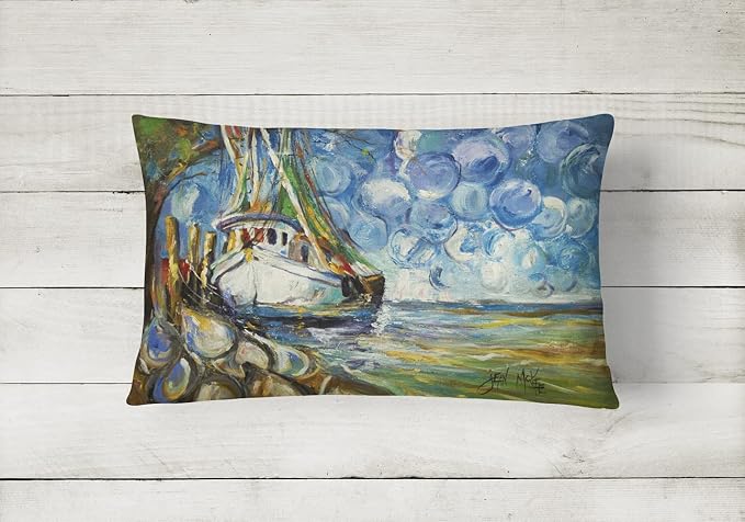 Caroline's Treasures JMK1080PW1216 Shrimp Boat 101 Canvas Fabric Decorative Pillow Machine Washable, Indoor Outdoor Decorative Pillow for Couch, Bed or Patio, 12HX16W