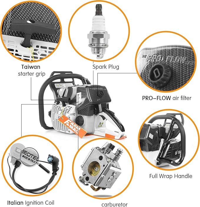 F660VW 36 Inch Gas Chainsaw 92cc Chainsaw 2-Cycle Gasoline Power Chain Saws 5.2KW 7HP All Parts Compatible with MS660 G660 (With 36" Alloy Bar & Chain)