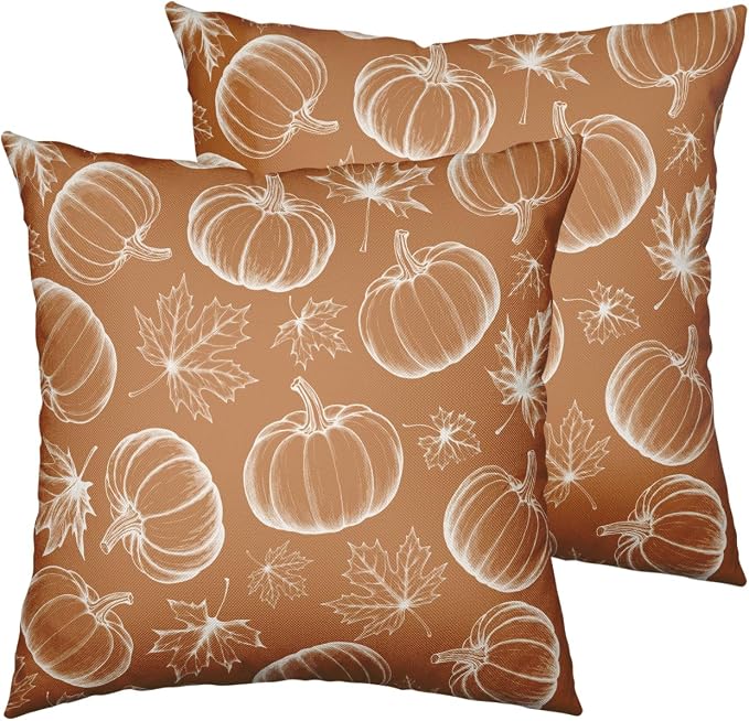Fall Pillow Covers 20x20 Set of 2 Burnt Orange Pumpkin Maple Leaves Throw Pillow Covers Autumn Harvest Pillowcase Thanksgiving Cushion Case for Home Decor Patio Outdoor Sofa