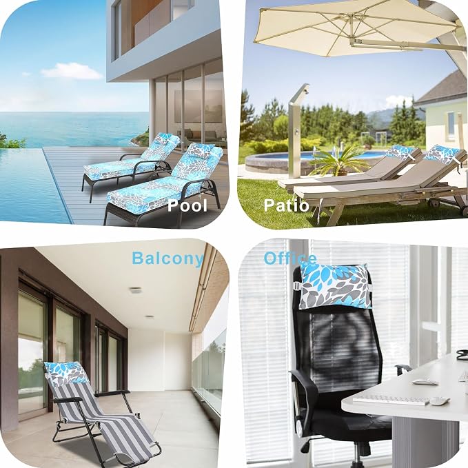 JMGBird Lounge Chair Pillow White Outdoor Pillows with Adjustable Straps | 10x16 Waterproof Outdoor Pillow covers with insert 4 Throw Pillows Headrest Cushions for Pool Patio Beach Chair
